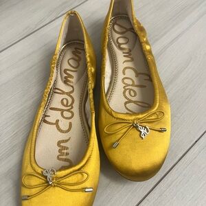 New Sam Edelman Women's Ballet Flats Felicia Flats Yellow Gold Satin Sz 8